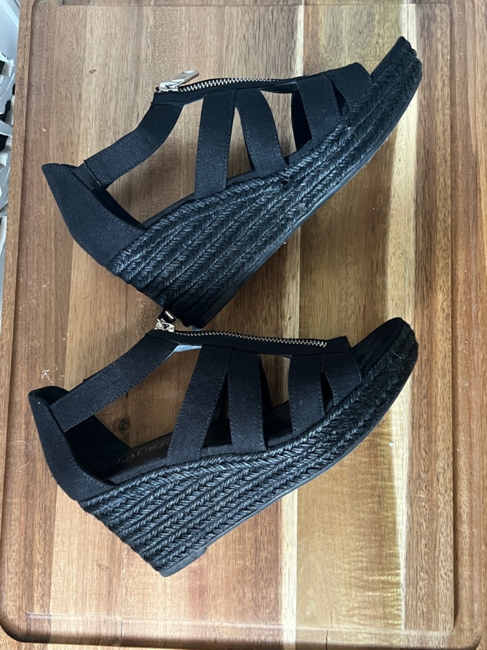Lauren Ralph Lauren Black Espadrille Wedge Sandals with Front Zip Detail - Picture 3 of 4